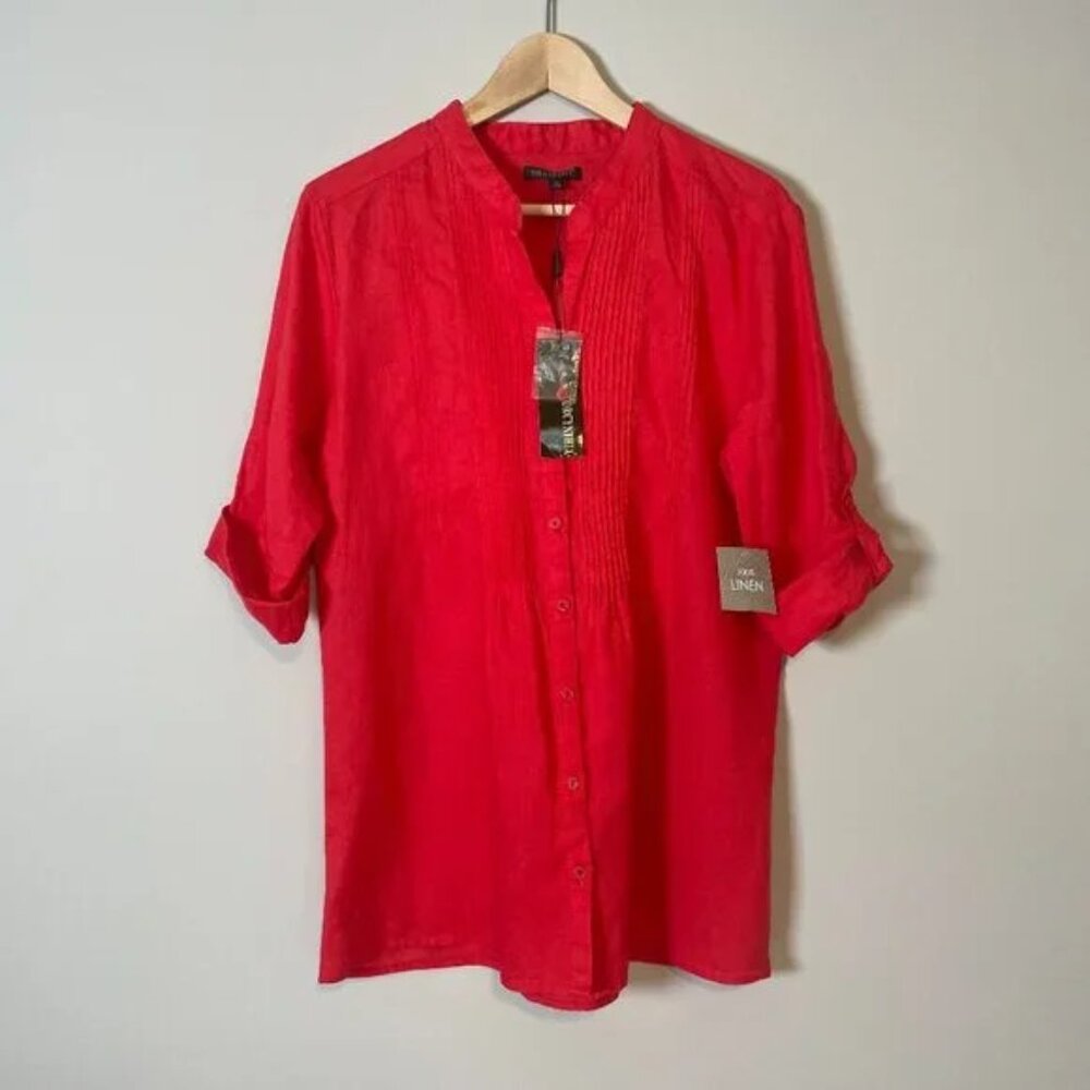 For Cynthia | Red Button-Up Linen Shirt  size M